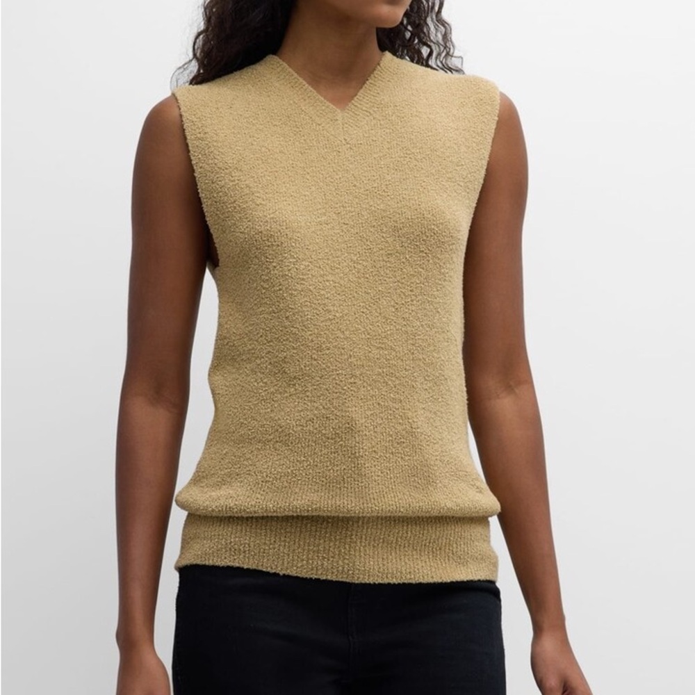 Toteme Sleeveless Terry Knit Sand Tan Cotton Blend Textured Vest Top Size XS